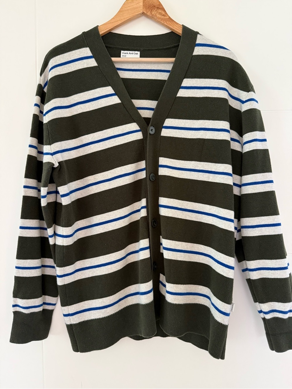 OAK + FORT 100% Organic Cotton Stripped Oversized Cardigan, size medium.